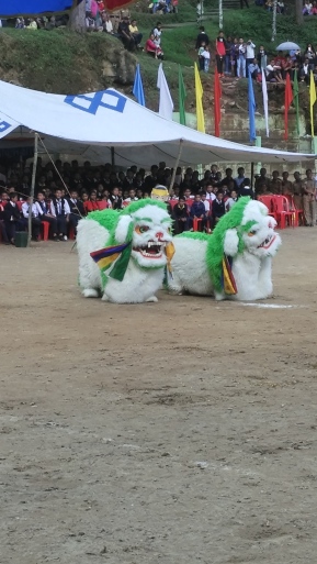 The snow lion dance is part of December celebrations in Sikkim